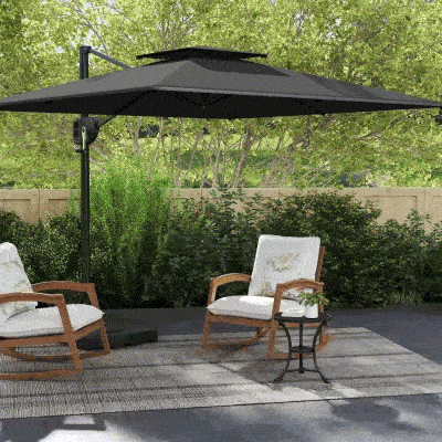 Outsunny Square Cantilever Patio Umbrella, Double Top Patio Hanging Offset Umbrella with Crank & Tilt, 8' x 9', Dark Grey