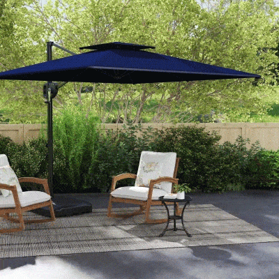 Outsunny Square Cantilever Patio Umbrella, Double Top Patio Hanging Offset Umbrella with Crank & Tilt, 8' x 9', Dark Blue