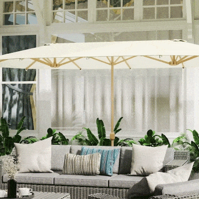 Outsunny Double Garden Parasol 179.1"W x 104.3"D with Crank, 12 Steel Ribs & 180g/㎡ Polyester, UV30+ Protection, Beige