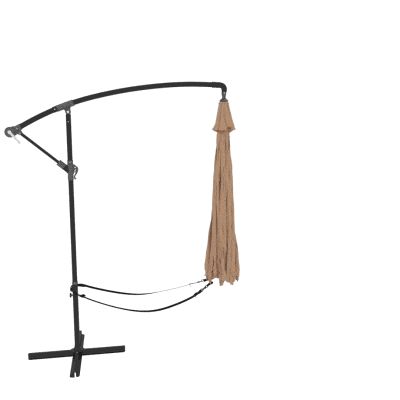 Outsunny 9.5' Cantilever Umbrella with Wind Protection Strap and Cover, Hanging Umbrella with Crank and Cross Base, Khaki