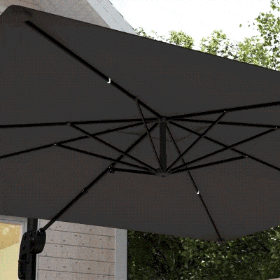 Outsunny 10 FT Patio Umbrella with Base, Outdoor Offset Cantilever Umbrella with Crank Handle and Tilt, 360° Rotation