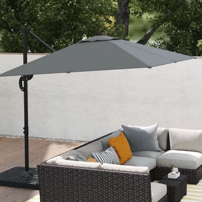 Outsunny 8' x 8' Offset Cantilever Patio Umbrella with Base Weights, UPF50+ Cantilever Parasol with 360° Rotation, Dark Grey