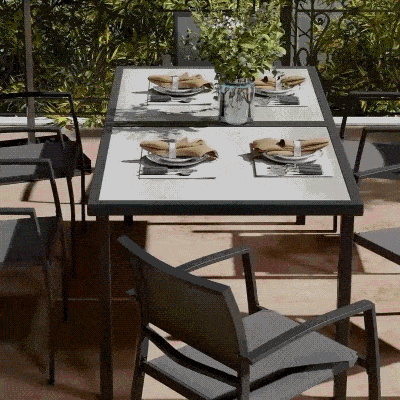 Outsunny 7 Pieces Outdoor Dining Set with 6 Stackable Chairs, Patio Table and Chairs with Plastic Top, Breathable Mesh Seat Back