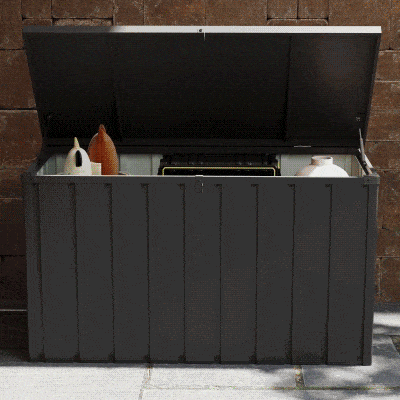 Outsunny 119 Gallon Deck Box, Lockable Galvanised Steel Outside Storage Container for Tools, Cushions, Dark Grey