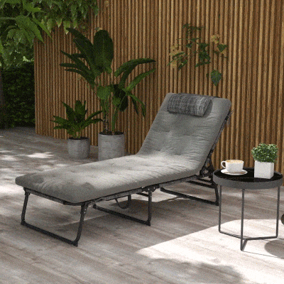 Outsunny Folding Lounge Chair with 4-level Reclining Back & Cushion, Grey
