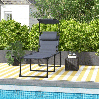 Outsunny Adjustable Outdoor Lounge Chair, Cushioned, Gray
