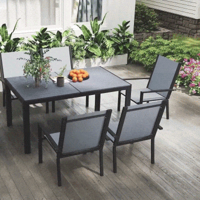 Outsunny 7 Piece Outdoor Dining Set with Rectangular Table and 6 Stackable Chairs, for Backyard, Lawn, Deck, Balcony, Pool Side