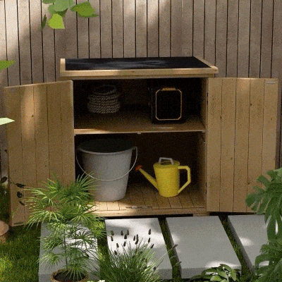 Outsunny Wooden Outdoor Storage Cabinet, Garden Shed Potting Shed with Shelf and Double Doors, Natural