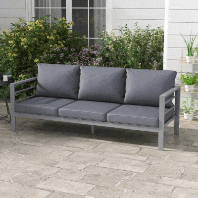 Outsunny Aluminum Garden Sofa, 3-Person Outdoor Couch, Backyard Furniture for 3-person with Cushions, 72.8" x 26" x 25.2", Grey