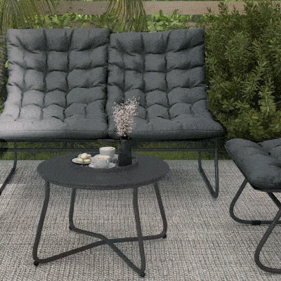 Outsunny 4 Piece Patio Furniture Set, Outdoor Furniture Conversation Set with Loveseat, Chairs Round Metal Table, Cushions, Grey