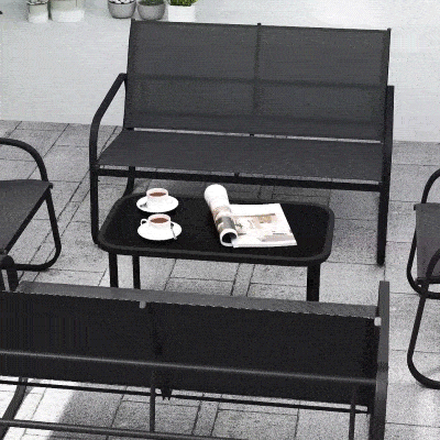 Outsunny 4 Piece Patio Furniture Set, Outdoor Conversation Set with 2 Loveseats, 2 Armchairs, Glass-Top Table, Black