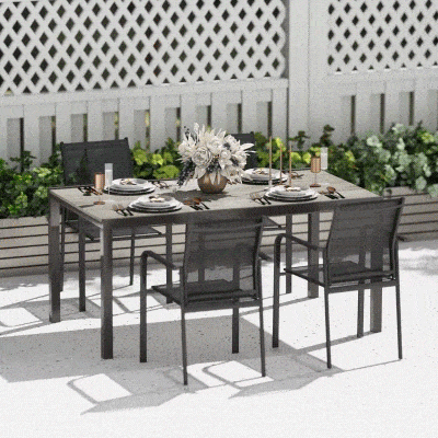 Outsunny 63"-94.5" Extendable Patio Dining Table for 6-8 Person, Outdoor Dining Table with Aluminium Edging, Steel Frame, Grey