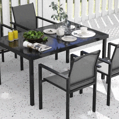 Outsunny 5 Piece Patio Dining Set with 4 Stackable Chairs, Tempered Glass Top, Rust-Resistant Metal Frame