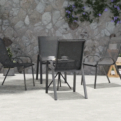 Outsunny Set of 4 Outdoor Dining Chairs, Stackable Lawn Chairs with High Back, Breathable Mesh Seat for Garden Porch, Black
