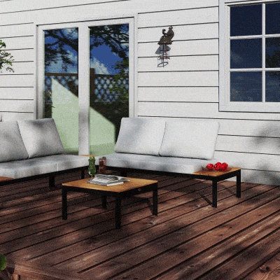 Outsunny 4 Piece L Shaped Garden Furniture Set, 4 Seater Outdoor Corner Garden Set, 2 Loveseats, 2 Coffee Tables, Teak