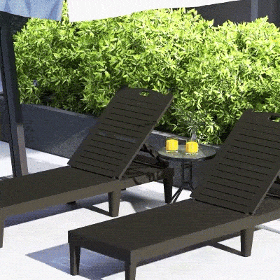 Outsunny Outdoor Lounge Chair Set of 2, Waterproof Resin Lounge Chairs with 4-Position Adjustable Backrest for Backyard, Black