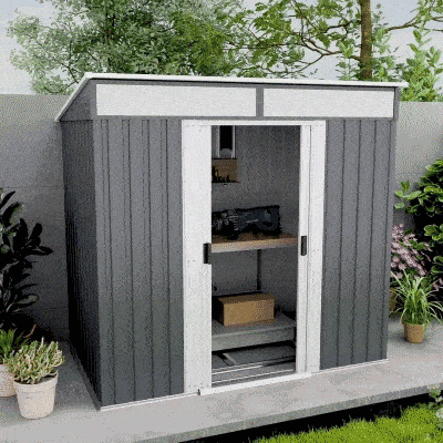 Outsunny 6.5x4FT Galvanised Metal Shed with Foundation Kit, Lockable Garden Tool Storage House with Sliding Doors, Vents, Grey