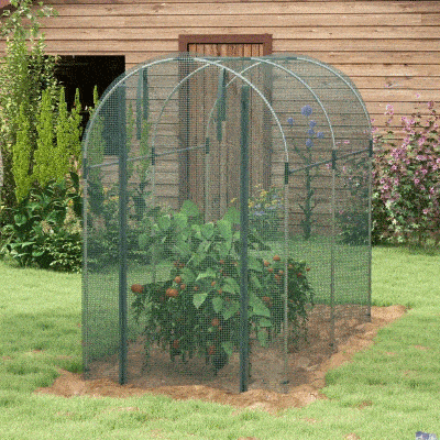 Outsunny Galvanized Steel Crop Cage, Plant Protection Tent with Zippered Door, 4' x 8', Green