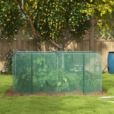 Outsunny Galvanized Steel Crop Cage, Plant Protection Tent with Zippered Door, 8' x 4', Green
