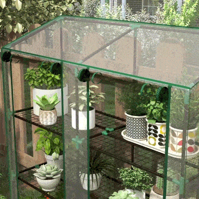Outsunny Lean-to Portable Greenhouse with Shelves & Zippered Doors, Clear