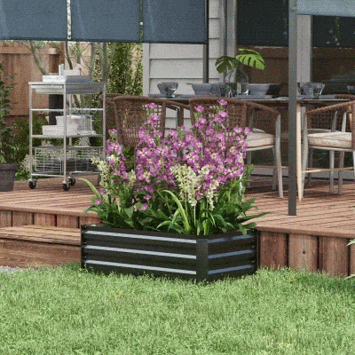 Outsunny Set of 2 Galvanized Raised Beds for Garden, Outdoor Planter Box for Flowers, Herbs and Vegetables, Grey
