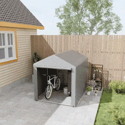 Outsunny Portable Bicycle Shed with Galvanized Steel Frame and Large Door, Waterproof Outdoor Shed for Garden Tools, Light Grey