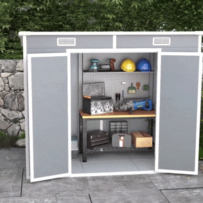 Garden Storage Shed 93.7" W x 49.2" D x 65" /72" H Gray