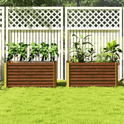 Outsunny Set of 2 Galvanized Metal Planters for Outdoor Plants, 4' x 2' x 2' Raised Garden Bed, Distressed Dark Brown