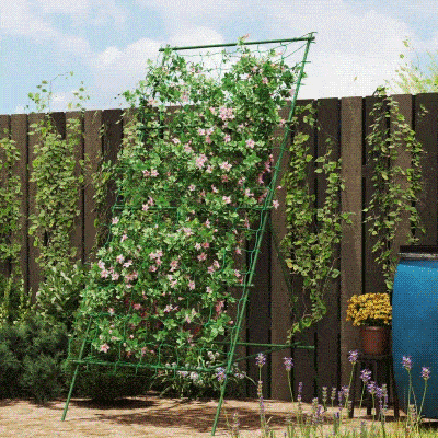 Outsunny Cucumber Trellis for Climbing Plants, Adjustable A-Frame Garden Trellis with Climbing Net, 20 Metal Clips, 4 Net Straps