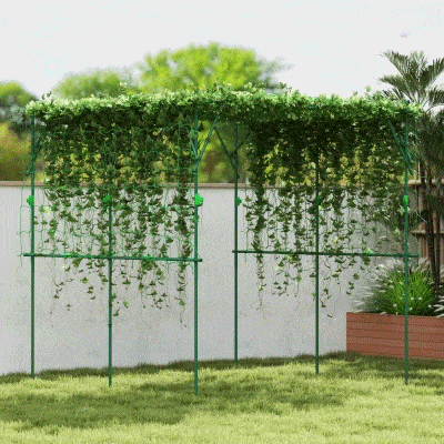Outsunny Garden Arch Cucumber Trellis for Climbing Plants, 7.3 FT Tall Metal Plant Trellis Support with Climbing Net, Green