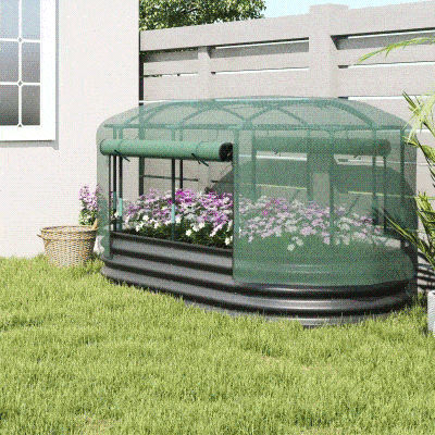 Outsunny 6' x 3' Galvanized Raised Garden Bed with Crop Cage Net Cover and Watering System, Outdoor Planter Box for Vegetables, Herbs and Flowers, Dark Grey