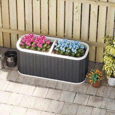 Outsunny Galvanized Raised Garden Bed, Deep Root Planter Box, Outdoor Garden Bed with Plant Labels, 5' x 2' x 2', Dark Grey