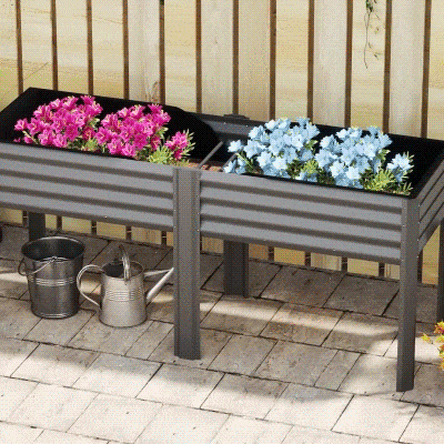 Outsunny Galvanized Raised Garden Bed with Legs, 71" x 22" x 31.5" Raised Planter Box with Reinforced Bars and Non-Woven Fabric