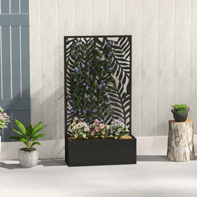 Outsunny Metal Planter Box with Trellis, 44.5" Raised Garden Bed with Trellis Privacy Screen for Climbing Plants