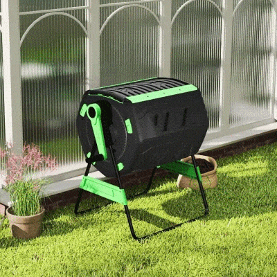 Outsunny Compost Bin Outdoor, 53 Gal Dual Chamber Tumbling Composter with Adjustable Vents, BPA Free Tumbling Composter, Green