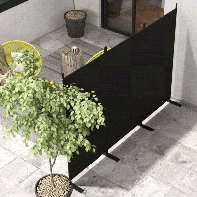 Outsunny 3 Panel Folding Outdoor Privacy Screen, 5.8FT Tall Room Divider with UV30+ Protection, Freestanding Privacy Panel Partition with Stable Base for Indoor Outdoor, Dark Grey