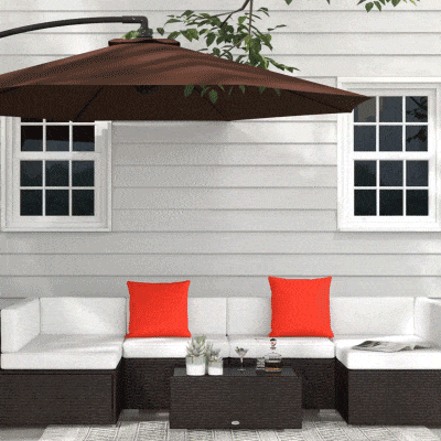 Outsunny 7 Pieces Patio Sofa Outdoor Wicker Sectional Patio Furniture, Dark Brown & Beige