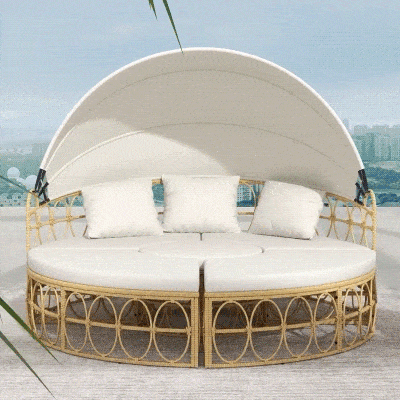 Rattan Sofa Set 70" x 33.5" x 26.25" Cream White