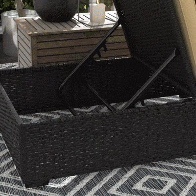 Outsunny Outdoor Patio Lounger with Cushion, 5-Level Reclining Wicker Chaise Lounge Chair with Tea Tray, for Poolside, Patio, Deck, 264lb Weight Capacity, Beige