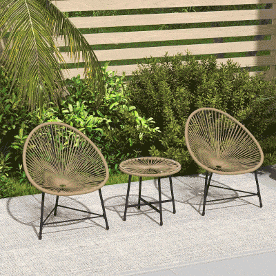 Outsunny Outdoor Bistro Set, 3 Piece Wicker Patio Furniture Set with Acapulco Chairs and Glass-Top Table, Natural Wood
