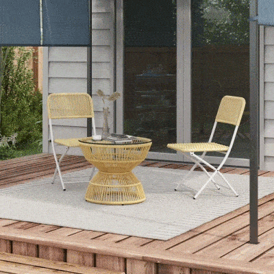 Outsunny Rattan Outdoor Coffee Table, Patio End Table with Tempered Glass Tabletop & Steel Frame, Wicker Furniture, Nature Wood