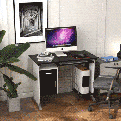 HOMCOM Computer Desk Table Home Office Furniture with Keyboard Tray and CPU Stand, Black and White