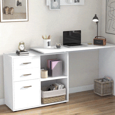HOMCOM L-Shaped Desk, Computer Corner Desk with Storage Shelf, Drawer, PC Table Home Office Workstation, White