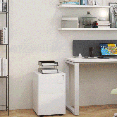 Vinsetto 3 Drawer Filing Cabinet, Steel Home Office Storage Cabinet with Wheels, Lock for A4, Letters, Legal-sized Files, White