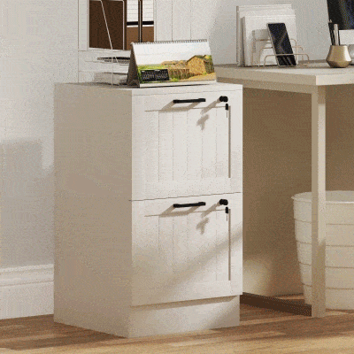 HOMCOM 2 Drawer Filing Cabinet with Lock, Office Storage Cabinet with Adjustable Hanging Bars for A4 Letter Size Files, White