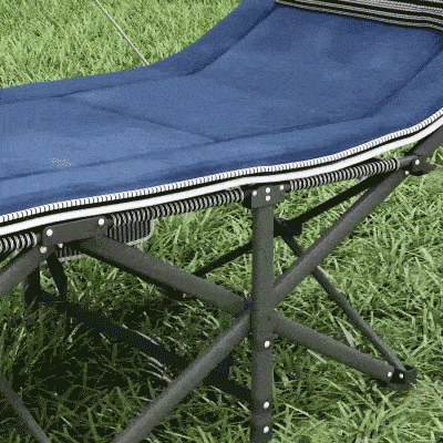 Outsunny Folding Camping Cot with Mattress & Pillow, Double Layer Oxford Heavy Duty Sleeping Cot with Carry Bag Grey and Blue