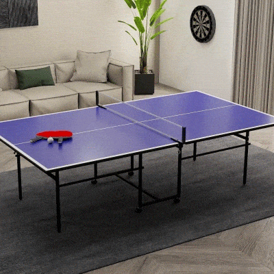 Soozier Full Size Table Tennis Table, Folding Ping Pong Table with Net, Paddles, Balls and Wheels, Blue