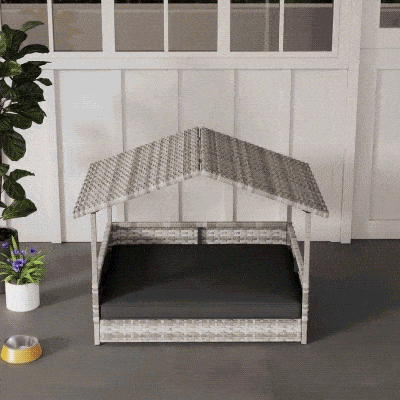 PawHut Wicker Pet House Dog Bed for Indoor/Outdoor Rattan Furniture with Cushion