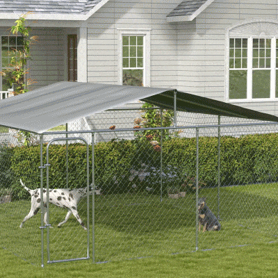 PawHut 13' x 13' Dog Kennel Outdoor Run with Canopy