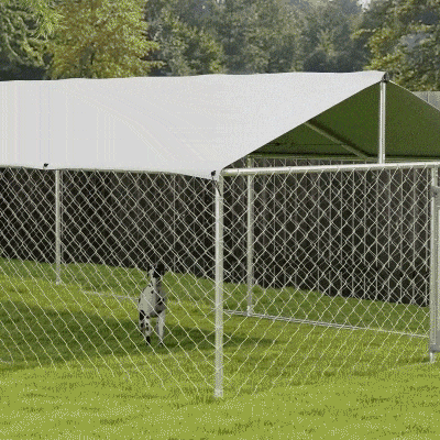 PawHut 19.7' x 7.5' x 4.9' Outdoor Dog Kennel Dog Run with Waterproof, UV Resistant Cover for Medium Large Sized Dogs, Silver